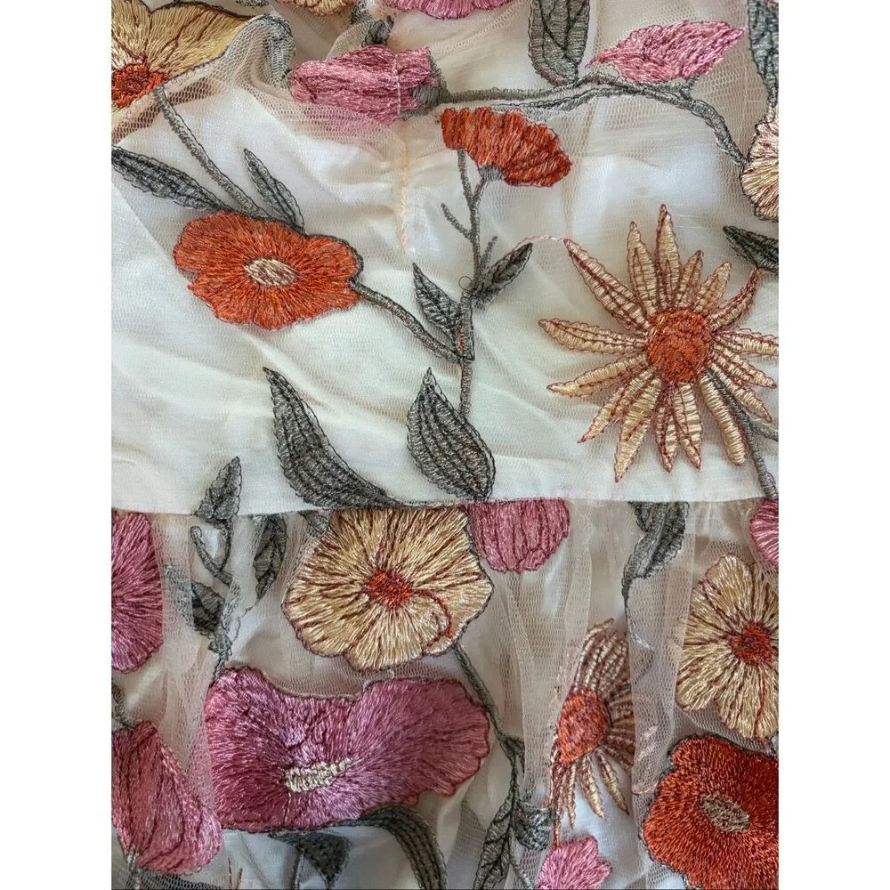 Saltwater Luxe Floral Embroidered Cropped Peplum Top in Beige Multi Size L
